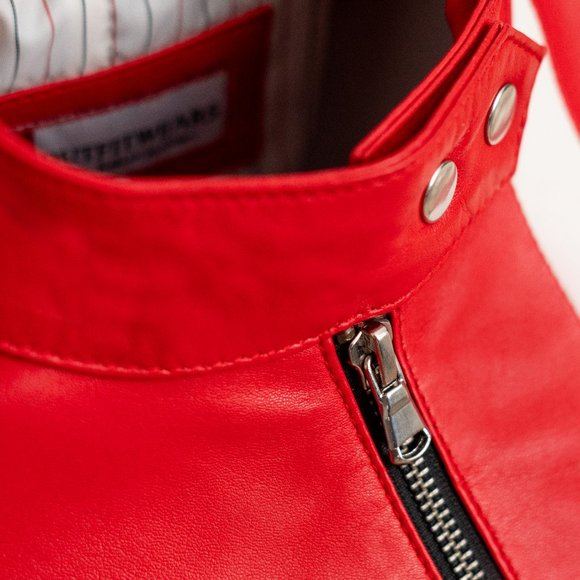 Designer Red Leather Racer Jacket - Picture 7 of 8